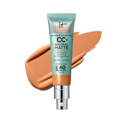 IT Cosmetics CC+ Cream Natural Matte (Tan Cool) - Poreless Full Coverage Foundation With SPF 40, 16HR Shine Control, Color-Corrector, Skin-Balancing Serum, Noncomedogenic - 1.08 fl oz