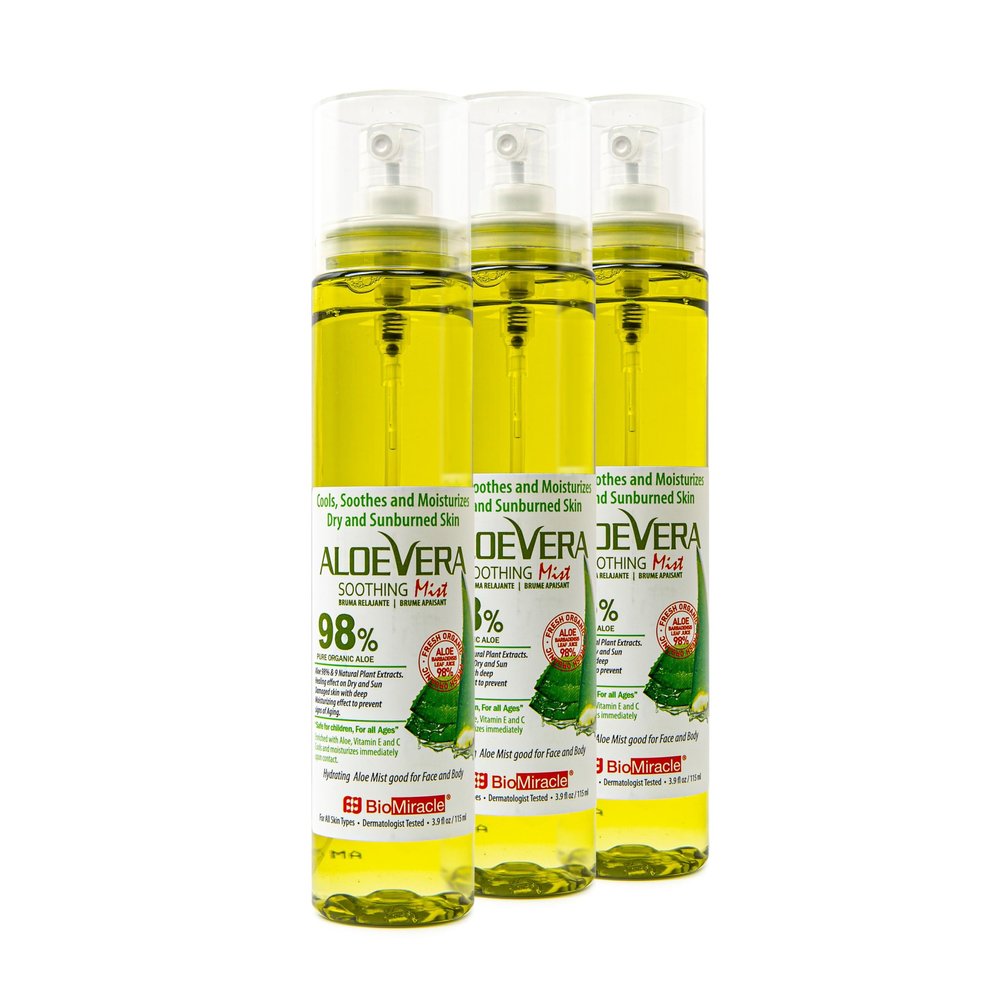 BioMiracle Aloe Vera Soothing Mist Soothing Gel with 9 Natural Plant Extracts, Deep Hydration Pump Bottle - 3 Pack