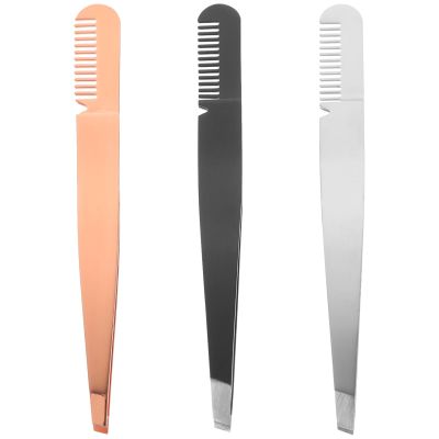 3pcs Tweezer Comb Stainless Steel Eyebrow Tweezers Clamps for Makeup Easy Use Ergonomic Design Lightweight Beauty Tool Mixed Colors
