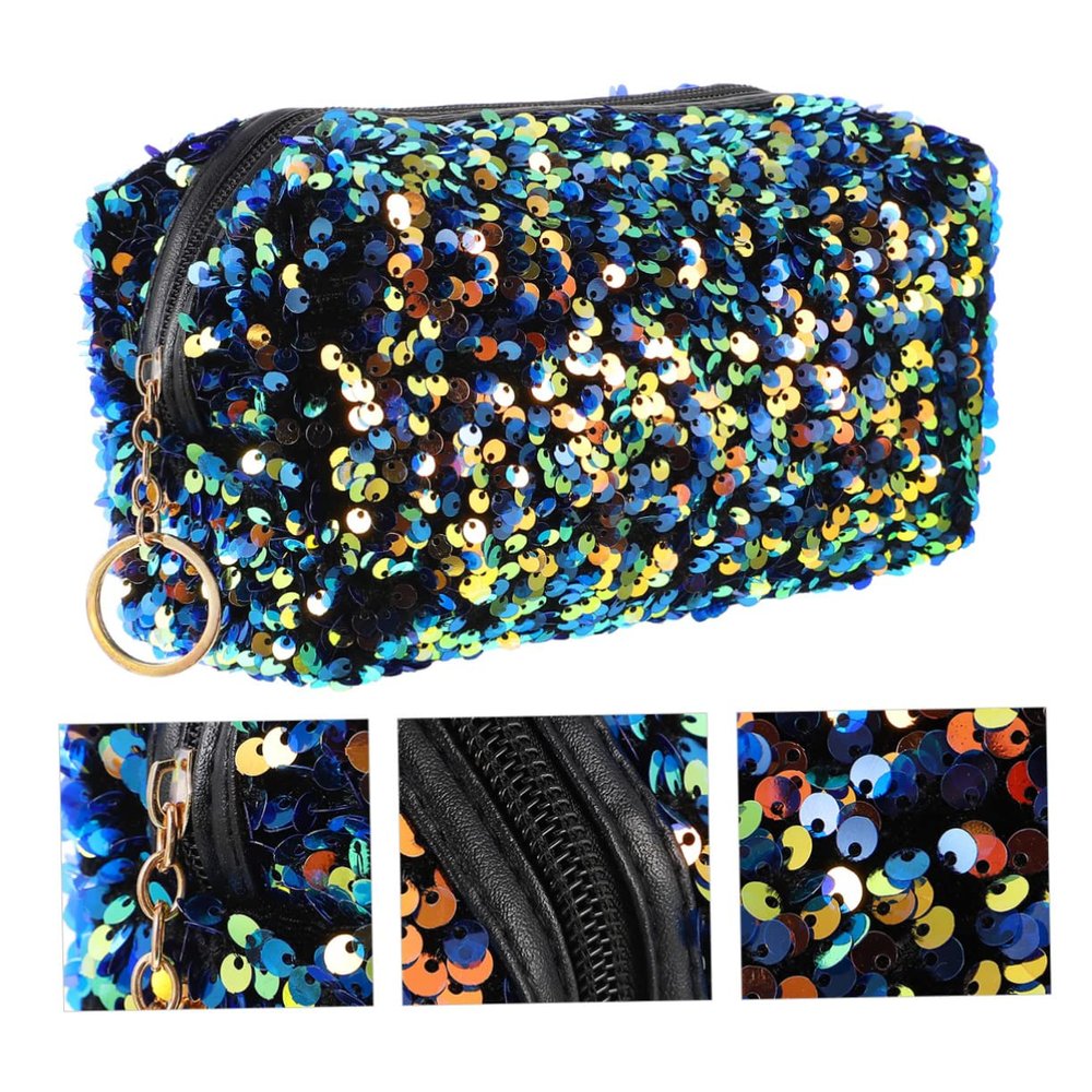 Angoily Sequin Travel Cosmetic Bag Portable Toiletry Pouch for Women Stylish Makeup Organizer with Zipper Closure Versatile Storage for Home and