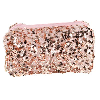 Angoily 1pc Large Capacity Portable Sequin Makeup Bag Versatile Cosmetic Organizer for Travel Toiletry and Storage Needs for Women and Girls Pink