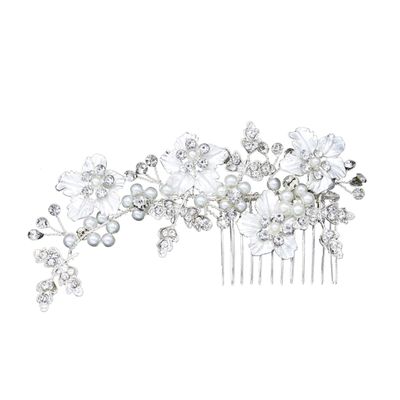 Angoily Bridal Hair Comb with Pearl and Rhinestone Accents Elegant Flower Leaf Design Hair Accessories for Weddings Suitable for Brides and Bridesmaids Versatile for Updos and Half-up