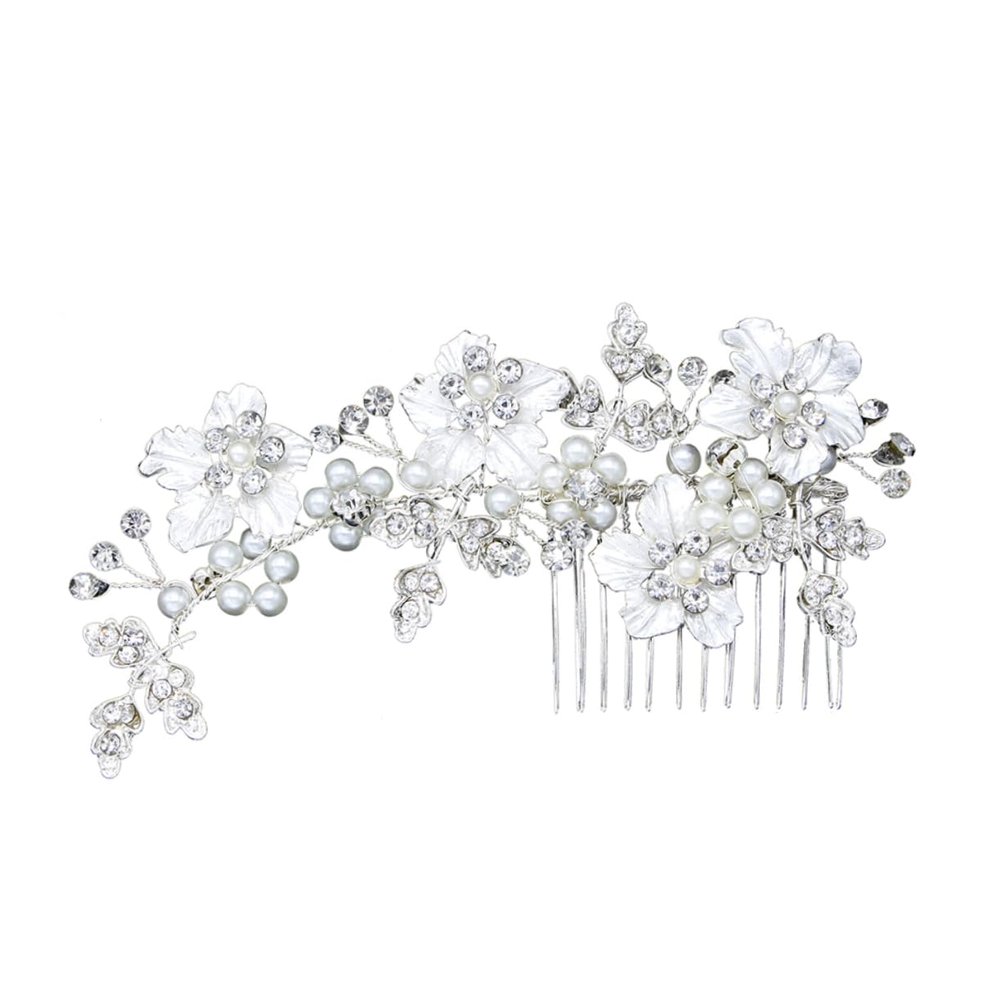 Angoily Bridal Hair Comb with Pearl and Rhinestone Accents Elegant Flower Leaf Design Hair Accessories for Weddings Suitable for Brides and Bridesmaids Versatile for Updos and Half-up