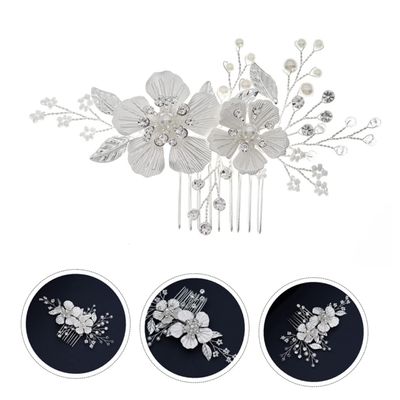 Angoily 1pc Elegant Pearl Beaded Hair Comb for Weddings Handmade Bridal Accessory Flower Design Silver Wedding Hairpin for Brides and Special Occasions