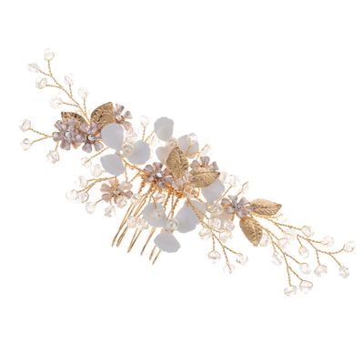 Beatifufu Bridal Hair Comb 1 Piece Crystal Gold Leaves Wedding Hair Side Comb Accessory for Brides and Bridesmaids
