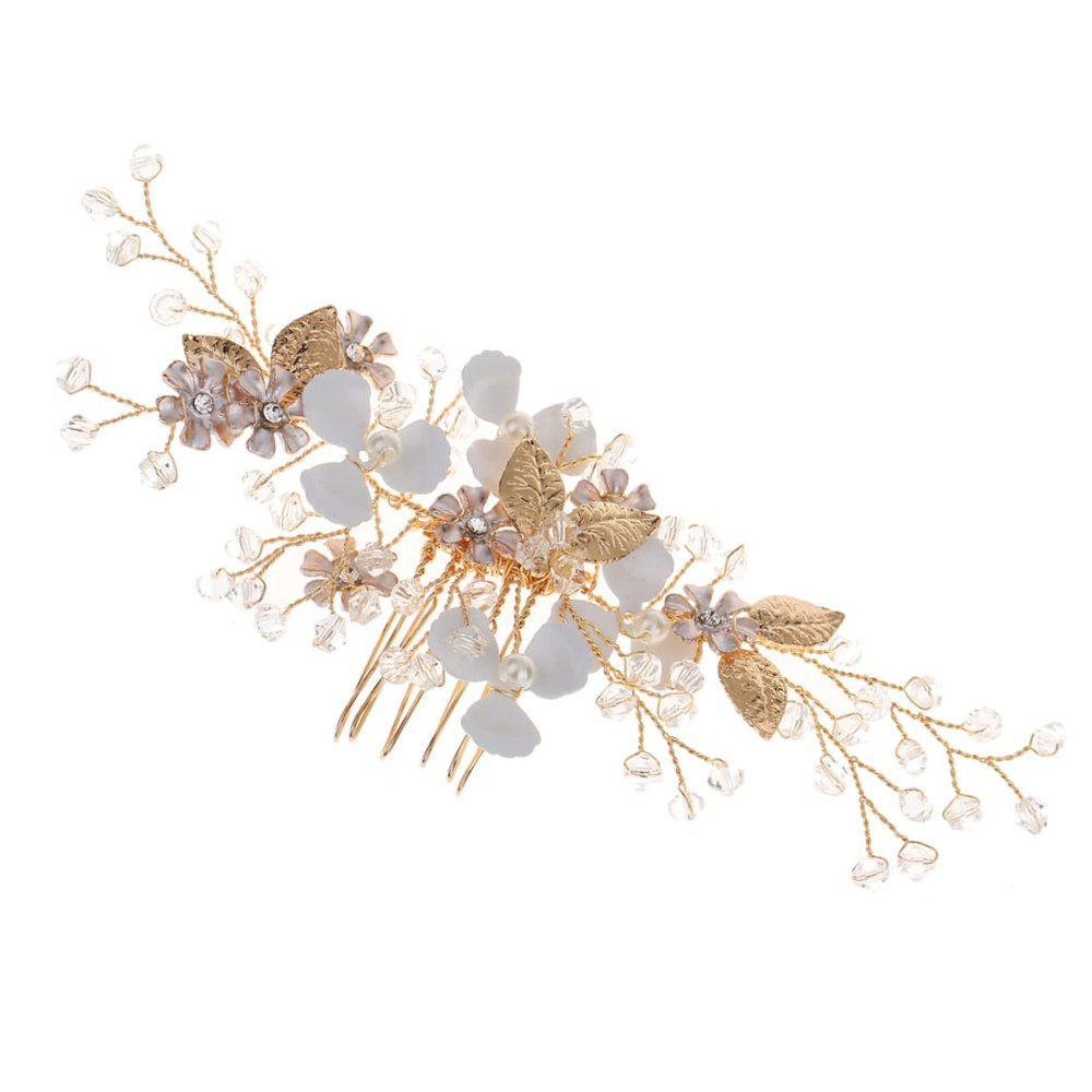 Beatifufu Bridal Hair Comb 1 Piece Crystal Gold Leaves Wedding Hair Side Comb Accessory for Brides and Bridesmaids