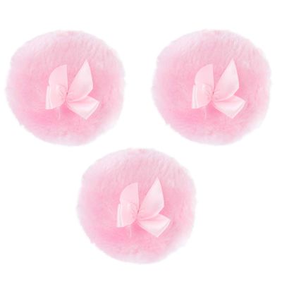 Beatifufu 3pc Long Hair Powder Puff Set Soft Plush Talcum Powder Puff Adults for Prickly Heat Cute Bowknot Design Pink Safe for Delicate Skin
