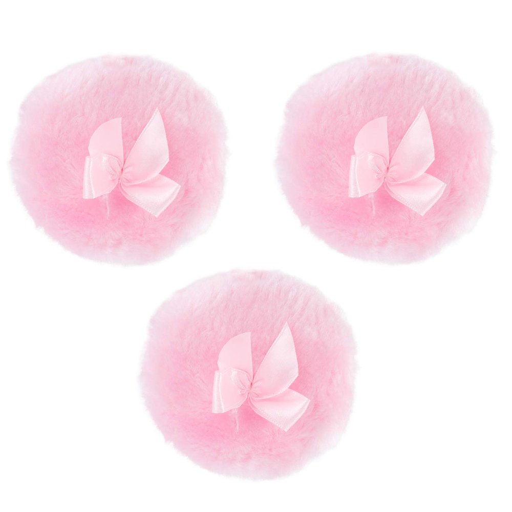 Beatifufu 3pc Long Hair Powder Puff Set Soft Plush Talcum Powder Puff Adults for Prickly Heat Cute Bowknot Design Pink Safe for Delicate Skin