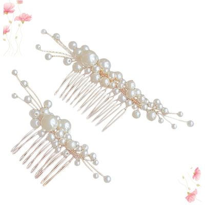 Angoily 2pcs Handmade Pearl Hair Comb Set Bridal Hair Jewelry for Women Pearl Wedding Headpiece