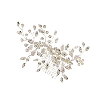 Angoily Pearl Rhinestone Tiara Headband Bridal Flower Hair Comb Elegant Wedding Headdress Fashion Accessory for Women Photo Prop