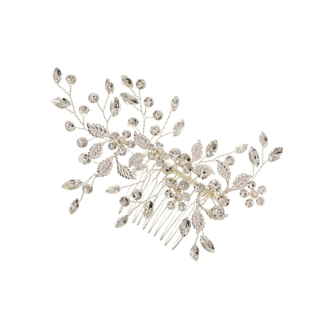 Angoily Pearl Rhinestone Tiara Headband Bridal Flower Hair Comb Elegant Wedding Headdress Fashion Accessory for Women Photo Prop