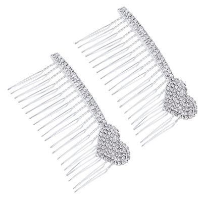Angoily 2pcs Bridal Hair Combs Rhinestone Inlay Heart Design Elegant Alloy Hair Accessories for Weddings Bridesmaids and Special Occasions
