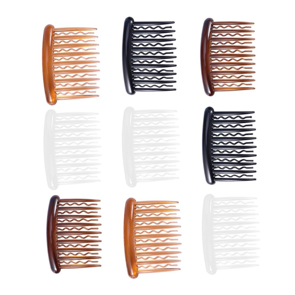 Angoily 48pcs Plastic Hair Side Combs 17 Tooth Wave Tooth Hair Combs for Fine Bridal Wedding Veil Clip Size 12pcs Dark Light