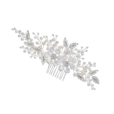 balacoo Silver Rhinestone Wedding Hair Comb with Artificial Pearl Flower Floral Design Elegant Bridal Side Comb for Bride and Bridesmaids Delicate Hair Accessories for Special Occasions