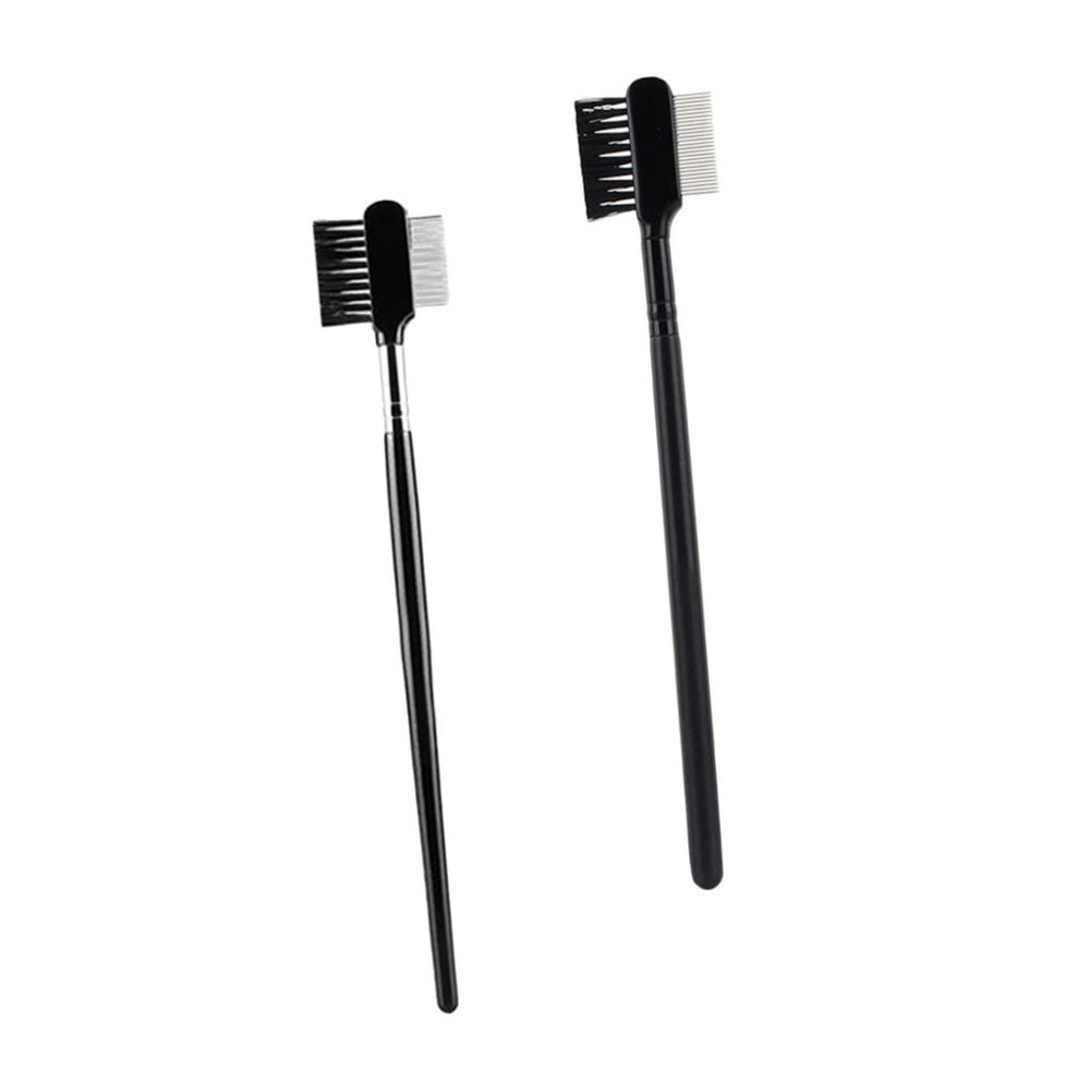 Angoily 2pcs Portable Eyebrow and Eyelash Grooming Tools Elastic Eyebrow Brush and Eyelash Comb Compact Dual-head Design for Travel and Daily Use Black and Silver Colors