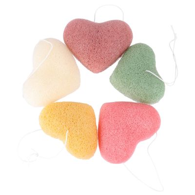 Beatifufu 5pcs Heart Shape Face Cleansing Sponges Deep Cleansing Pads for Gentle Exfoliation for Travel Daily Use Women Men Compact Convenient