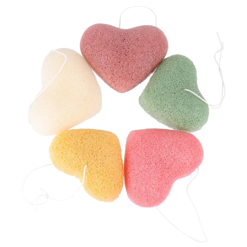 Beatifufu 5pcs Heart Shape Face Cleansing Sponges Deep Cleansing Pads for Gentle Exfoliation for Travel Daily Use Women Men Compact Convenient