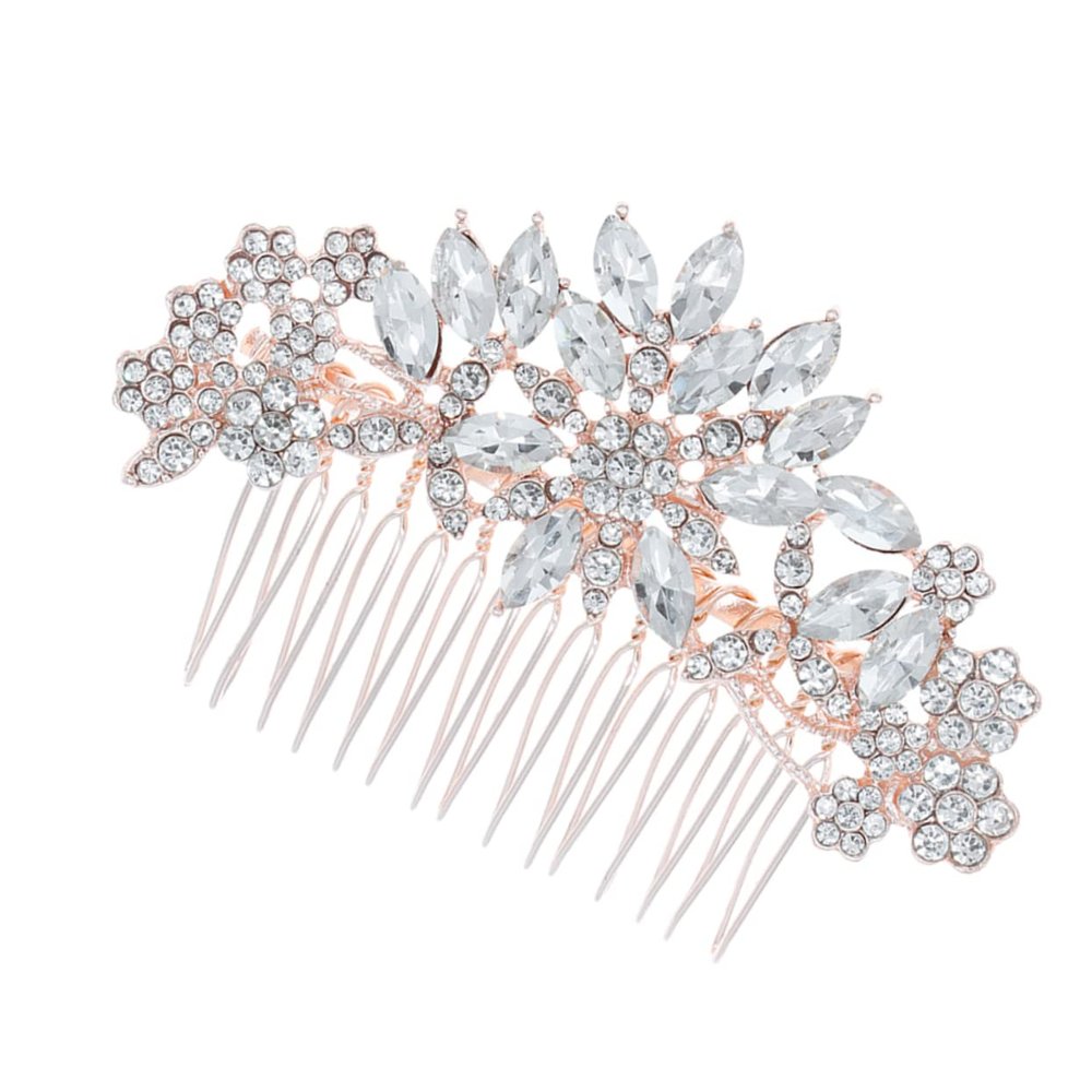 Angoily 1pc Elegant Rhinestone Hair Comb for Brides Fashionable Rose Gold Hairpin Accessory for Weddings Parties and Special Events Alloy Design Charms Gorgeous Gloss