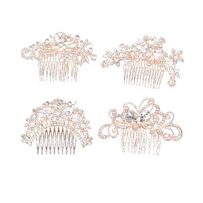 Angoily 4pcs Elegant Pearl Hair Comb Set Gold Alloy Bridal Hair Combs Rhinestones Wedding Accessory