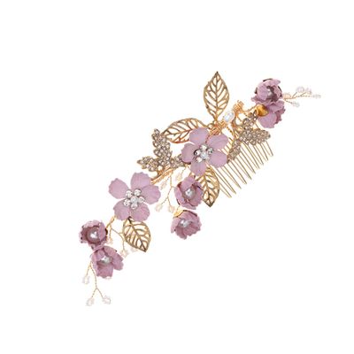 Angoily Cloth Flower Hair Comb with Rhinestones and Pearls Elegant Wedding Hair Accessory for Brides and Girls Lightweight Beaded Side Comb for Special Occasions Purple