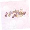 Angoily Cloth Flower Hair Comb with Rhinestones and Pearls Elegant Wedding Hair Accessory for Brides and Girls Lightweight Beaded Side Comb for Special Occasions Purple view 4