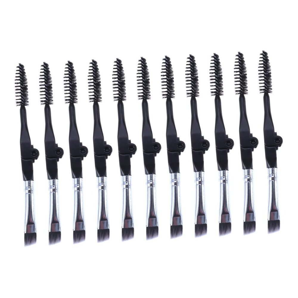 Housoutil Foldable Eyebrow Brush Set 10pcs Mini Makeup Brushes for Women Eyelash Brush Professional Brow Paint Brush Black Color
