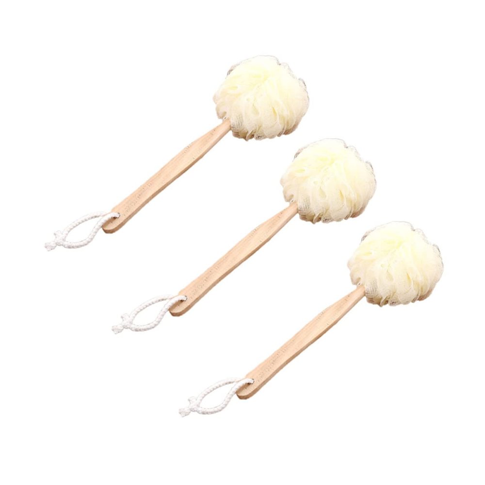 Angoily 3pcs Long Handle Bath Puff Bath Balls for Exfoliating Skin Care Scrubber for Home Bathroom Use Light Yellow