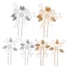 Angoily 6pcs Bridal Wedding Hair Pins Pearl Leaf Fork Clips for Bride Women Rhinestone Hair Accessories for Party Banquet view 1