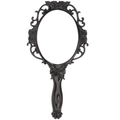 Angoily Hand Mirror, Vintage Makeup Foldable Handheld Mirror with Handle Retro Embossed Rose Vanity Packets for Salon Barber Hairdressing Handheld Travel, Black Circle