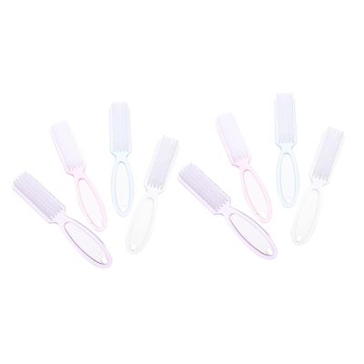 NOLITOY 8pcs Nail Art Brushes Durable Plastic Fingernail Scrub and Dust Cleaner Comfortable Grip for Home Manicure Includes Transparent Pink White