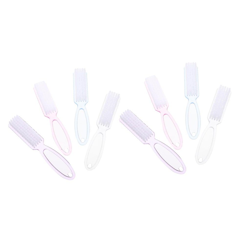 NOLITOY 8pcs Nail Art Brushes Durable Plastic Fingernail Scrub and Dust Cleaner Comfortable Grip for Home Manicure Includes Transparent Pink White