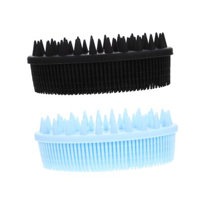 Angoily 2pcs Silicone Bath Scrubbers Gentle Exfoliating Body Shower Brushes Wear-Resistant Convenient for Sensitive Skin Black Blue