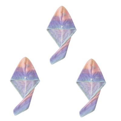 Beatifufu 3pcs Quality Fleece Materials Shower Cap for Hair Drying Non-Slip Bath Towel Turban Rainbow Design