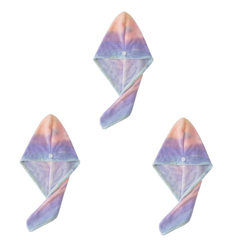 Beatifufu 3pcs Quality Fleece Materials Shower Cap for Hair Drying Non-Slip Bath Towel Turban Rainbow Design