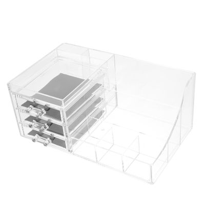 Angoily Multifunctional Clear Makeup Organizer with Drawers Durable Compartment Storage Box for Cosmetics Jewelry Office Supplies and Bathroom Essentials Vanity Desk and Countertop Use