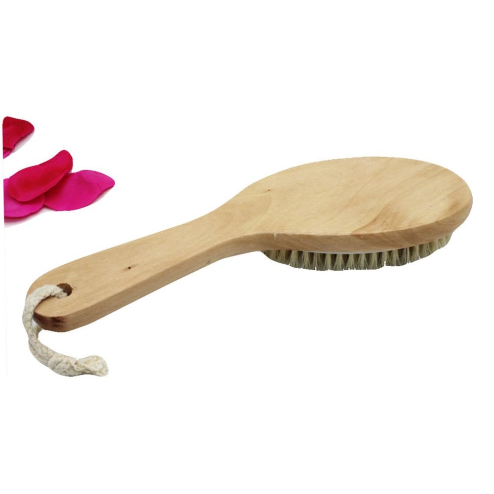 Angoily Body Massage Brush Natural Exfoliating Loofah Back with Boar Bristle Wooden Handle
