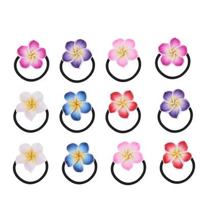 Angoily 12pcs Plumeria Flower Hairbands Soft Ceramic Hair Ties in Black Floral Designs for Girls for Weddings Festivals Beach Parties and Everyday Wear