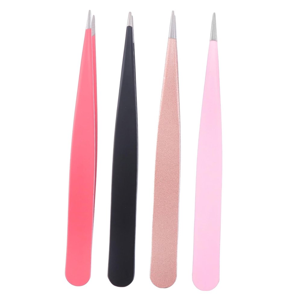 Didiseaon 4pcs Stainless Steel Eyebrow Tweezers Pointed Eyebrow Clips for Precision Grooming Ergonomic Design for Easy Handling for Personal and