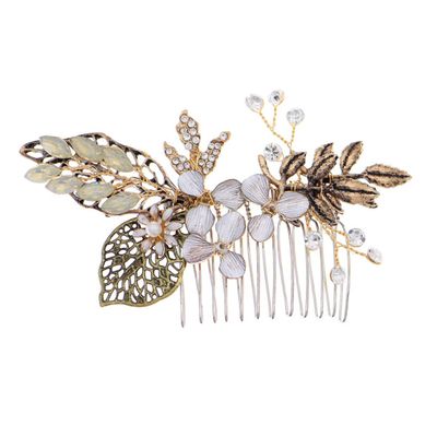 Angoily 1pc Handmade Rhinestone Bridal Hair Accessory Vintage Golden Headpiece for Weddings Parties Engagements Special Occasions Elegant Women Hair Ornament for Bride Bridesmaids Flower