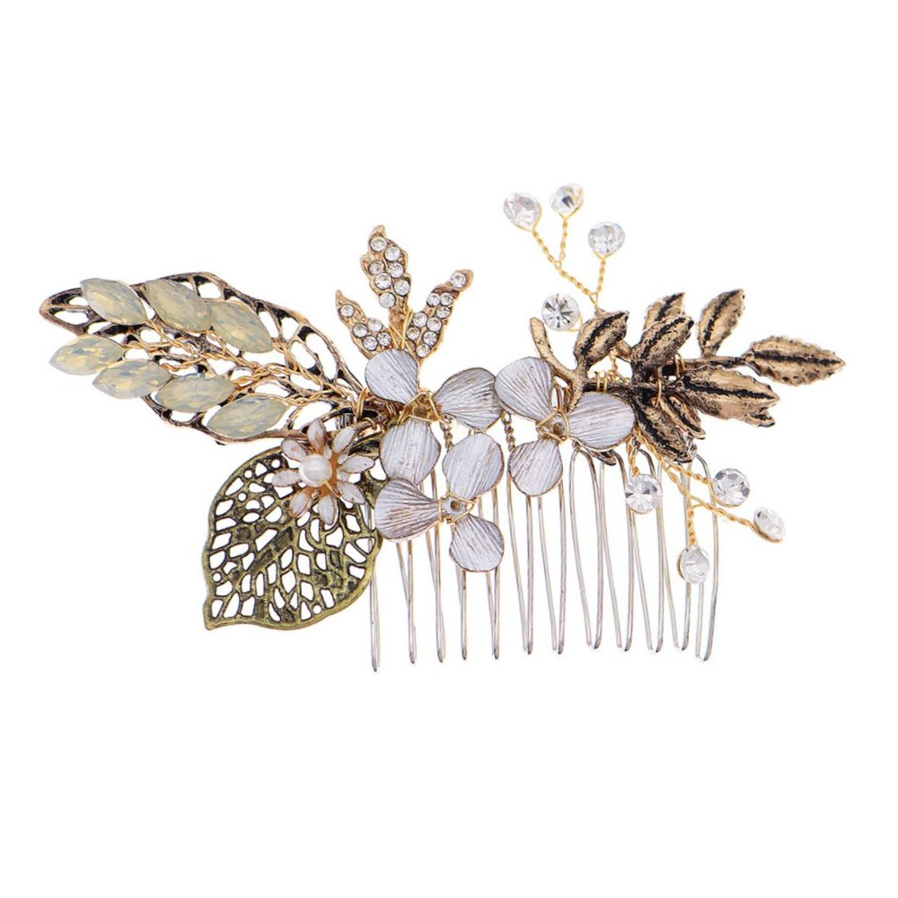 Angoily 1pc Handmade Rhinestone Bridal Hair Accessory Vintage Golden Headpiece for Weddings Parties Engagements Special Occasions Elegant Women Hair Ornament for Bride Bridesmaids Flower