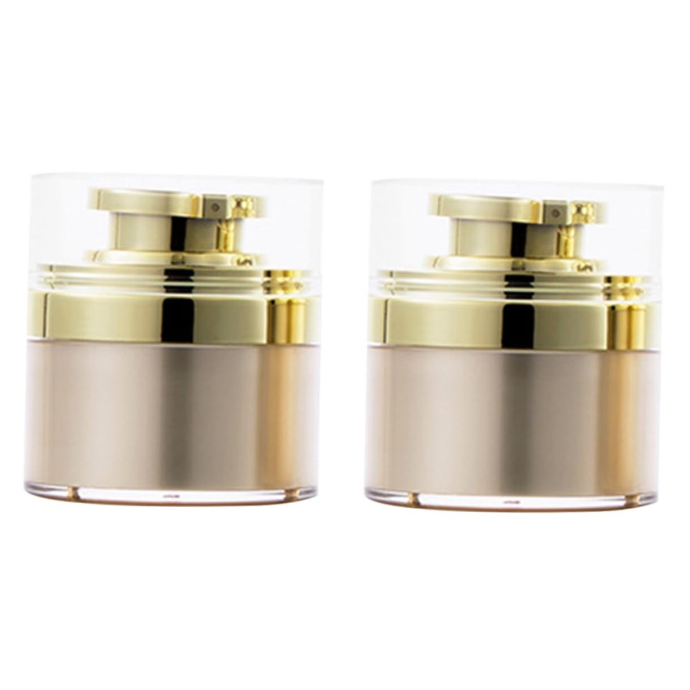 2pcs Cream Bottle Airless Push Pump Face Cream Squeeze Pump Storing Whipped Unscented Pumps Traveling Small Containers for Skincare Moisturizer Body Facial Acrylic Golden