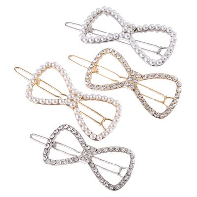 Beatifufu 4pcs Hollow Design Pearl Hairpin Rhinestone Clips Bowknot Side Hairpin for Women Fashion Hair Clips
