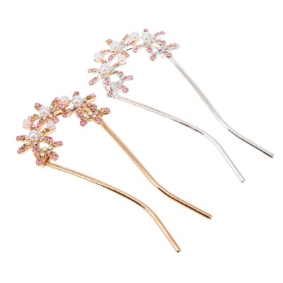 Didiseaon 2pcs u Shaped Pearl Rhinestone Hairpins for Wedding Bridal Headdress Lightweight Hair Accessories for Brides and Bridesmaids Gold Silver