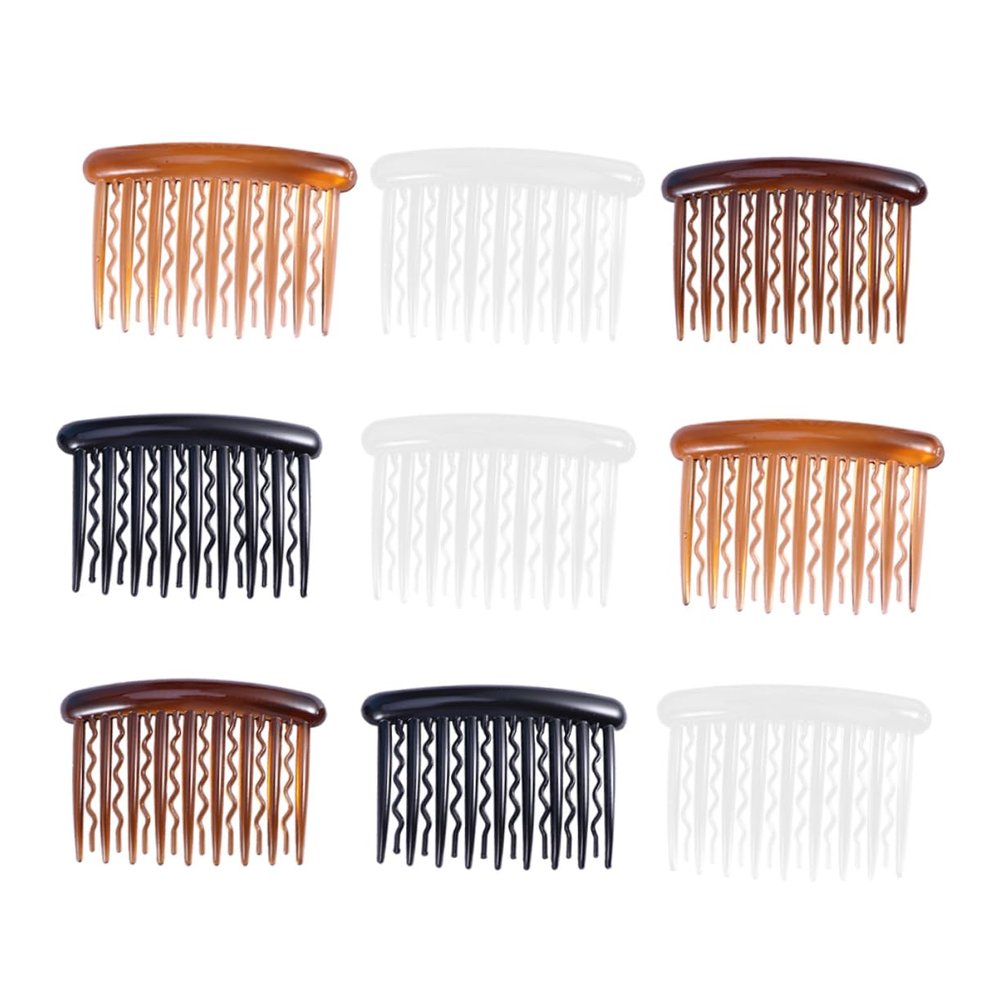 Beatifufu 48pcs Plastic Hair Combs Teeth Wave Side Combs for Fine Hair Black Dark Coffee Light Coffee and Transparent White for Weddings and Everyday Use