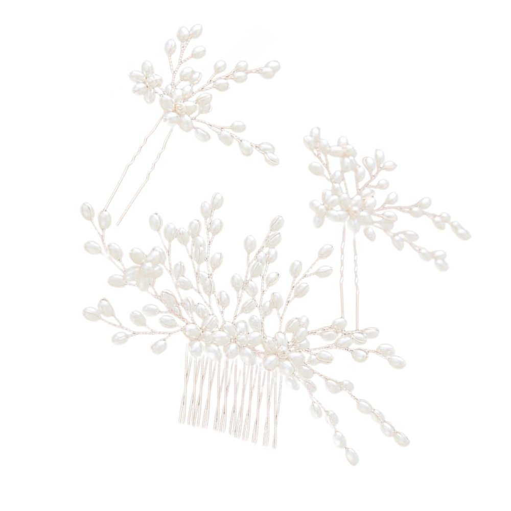Beatifufu 3pcs Vintage Pearl Beaded Hair Comb u Shape Hairpins Set for Wedding Brides Elegant Bridal Hair Accessories for Parties Engagements and Special Occasions