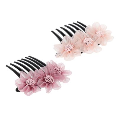 Didiseaon 2pcs Elegant Floral Hair Combs Yarn Flower Hair Accessories for Women Comfortable Headdress for Weddings and Parties Chic Pins in Purple and Pink