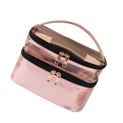 Angoily Travel Toiletries Makeup Bag Double Cosmetic Storage Bag Women Toiletry for Travel Pink