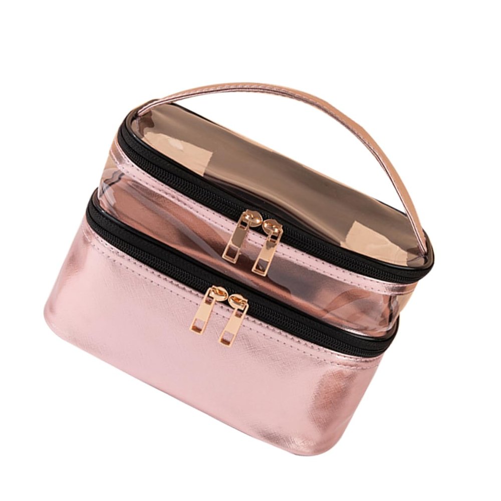 Angoily Travel Toiletries Makeup Bag Double Cosmetic Storage Bag Women Toiletry for Travel Pink