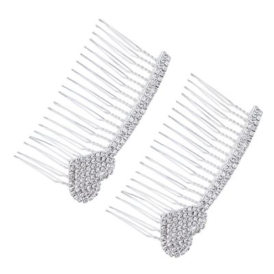 Beatifufu 2pcs Bridal Hair Comb Rhinestone Inlay Heart Design Alloy Hair Decoration for Weddings Bridesmaids and Special Occasions