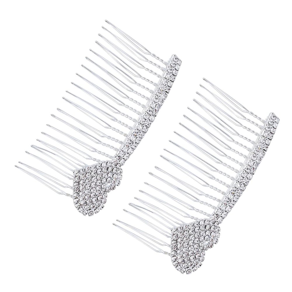 Beatifufu 2pcs Bridal Hair Comb Rhinestone Inlay Heart Design Alloy Hair Decoration for Weddings Bridesmaids and Special Occasions
